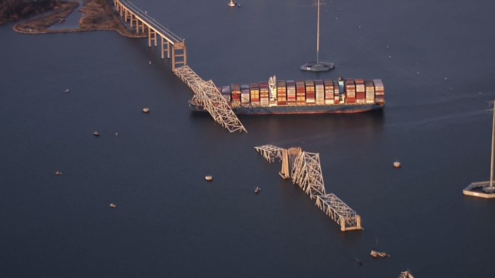 Cargo ship hits Baltimore's Key Bridge, bringing it down. Rescuers are