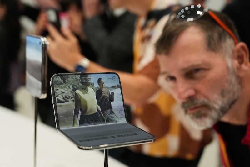 The iPhone Duo is displayed at the Apple campus in Cupertino, Calif., on Sept. 9, 2026. (Jeff Chiu / AP Photo)