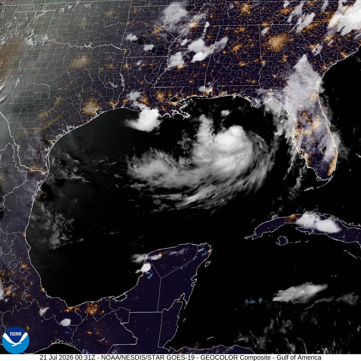 Tropical Storm Bertha in the Gulf of Mexico moving toward Florida Panhandle